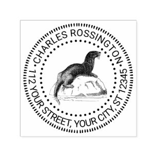 Cute Vintage Sea Otter Drawing #1 Name Address Self-inking Stamp