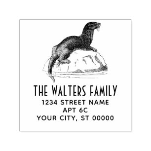 Cute Vintage Sea Otter Name Return Address Self-inking Stamp