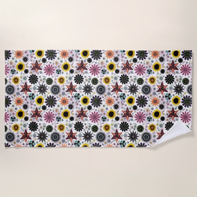 Cute vintage seamless flowers pattern beach towel (Front)