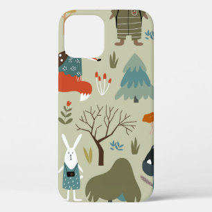 Cute vintage seamless pattern with taiga animals. iPhone 12 case