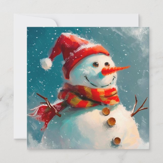 Cute Vintage Snowman Christmas Card (Front)