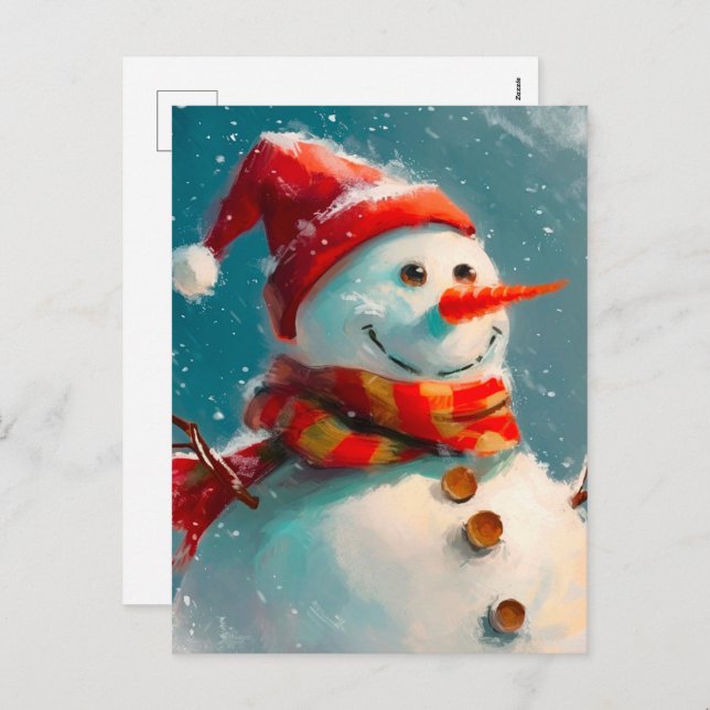 Cute Vintage Snowman Christmas Postcard (Front/Back)