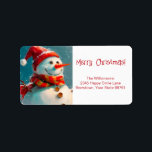 Cute Vintage Snowman Christmas Return Address Label<br><div class="desc">A vintage watercolor Christmas return address label is so cute and seasonal when it features our whimsical retro snowman. He's got a Santa hat, a fine retro scarf, and of course a carrot nose. Happy is he, with his buttons and sticks for arms. We have placed the traditional greeting, "Merry...</div>