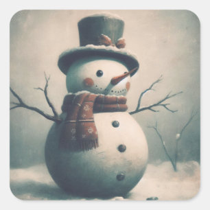 Cute Vintage Snowman for Snowy Christmas Square St Square Sticker