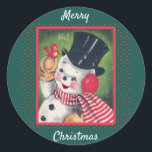 Cute Vintage Snowman Retro Christmas Classic Round Sticker<br><div class="desc">Add some flair to your holidays this year with these cute vintage Merry Christmas stickers featuring a retro snowman illustration!</div>
