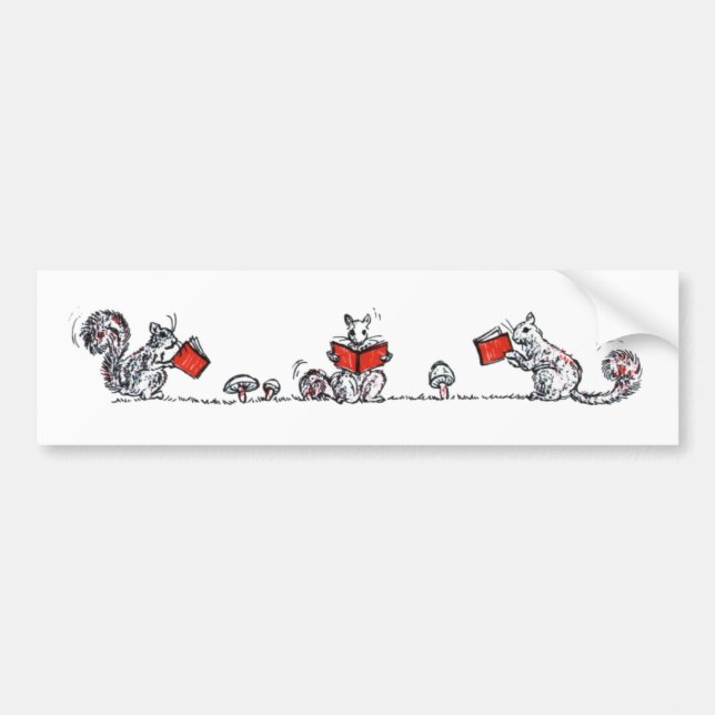Cute Vintage Squirrels Reading Books Bumper Sticker (Front)