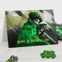 Cute Vintage St Patrick's Day Green Girl in Car
