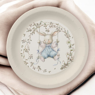 Cute Vintage Storybook Bunny Baby Shower  Paper Plate