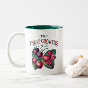 Cute Vintage Strawberrie Berries Add Your Name Two-Tone Coffee Mug