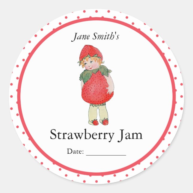 Cute Vintage Strawberry Girl Classic Round Sticker (Front)