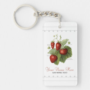 Cute Vintage Strawberry Varieties Add Your Name Keychain