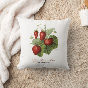 Cute Vintage Strawberry Varieties Add Your Name Throw Pillow