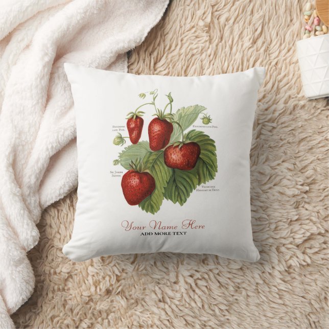 Cute Vintage Strawberry Varieties Add Your Name Throw Pillow (Blanket)