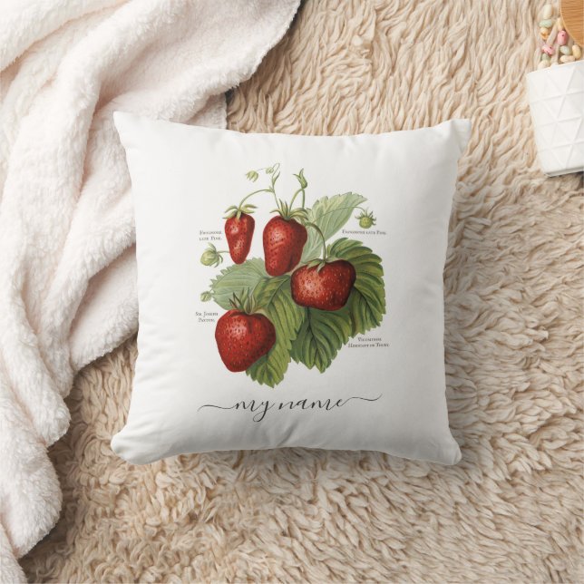 Cute Vintage Strawberry Varieties Add Your Name Throw Pillow (Blanket)