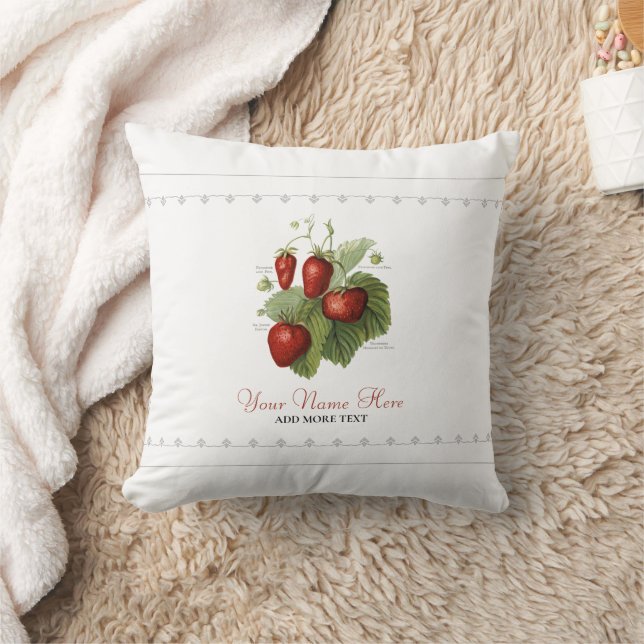 Cute Vintage Strawberry Varieties Add Your Name Throw Pillow (Blanket)
