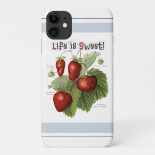 Cute Vintage Strawberry Varieties Life is Sweet iPhone 11 Case