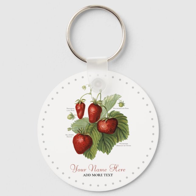 Cute Vintage Strawberry Varieties Name Keychain (Front)