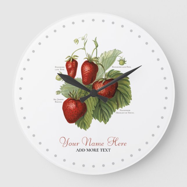 Cute Vintage Strawberry Varieties Name Large Clock (Front)