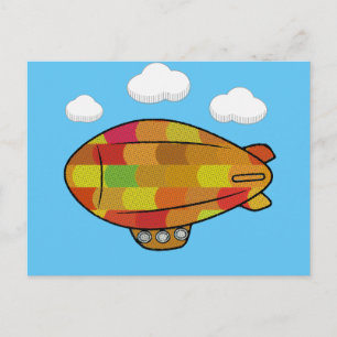 Cute Vintage Style Blimp Balloon Drawing Postcard