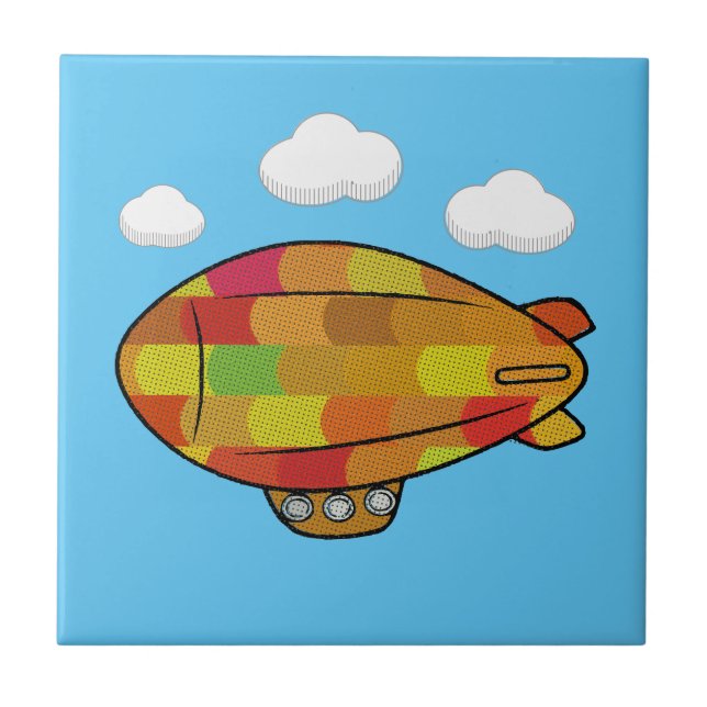 Cute Vintage Style Blimp Balloon Drawing Tile (Front)