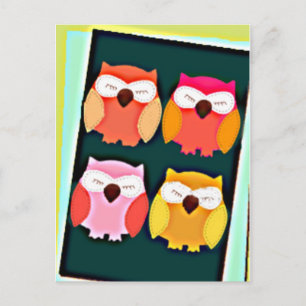 Cute Vintage Style Multi Coloured Owls Postcard