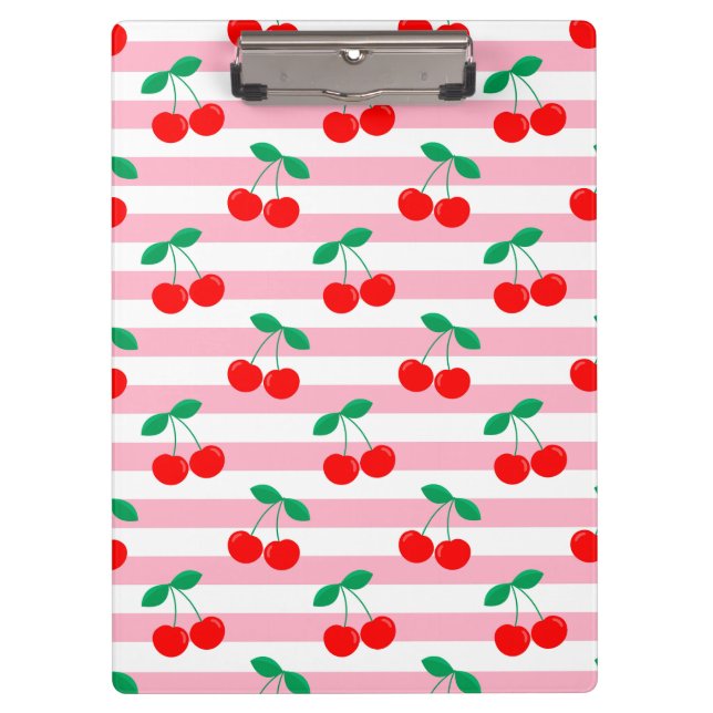 Cute Vintage Summer Cherries and Stripes Clipboard (Front)