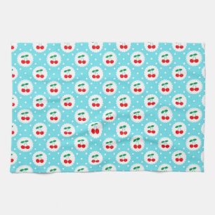  Cute Vintage Summer Cherries on Light Blue Kitchen Towel