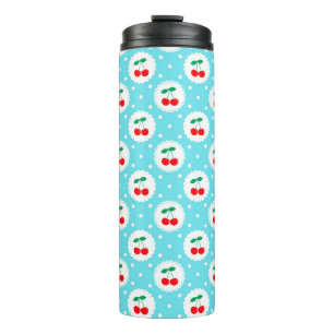 Cute Vintage Summer Cherries on Light Blue Thermal Tumbler