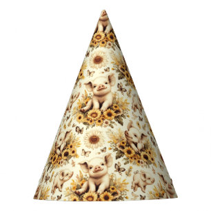 Cute Vintage Sunflower Pig Pattern Party Hat