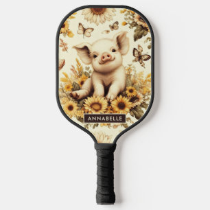 Cute Vintage Sunflower Pig Pattern Pickleball Paddle