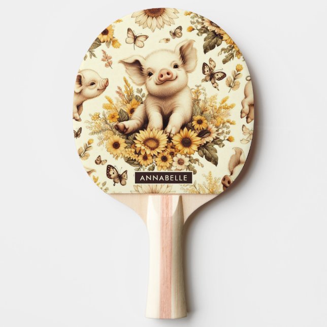 Cute Vintage Sunflower Pig Pattern Ping Pong Paddle (Front)