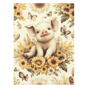 Cute Vintage Sunflower Pig Pattern Tablecloth