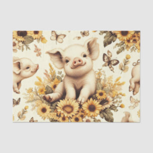 Cute Vintage Sunflower Pig Pattern Tissue Paper