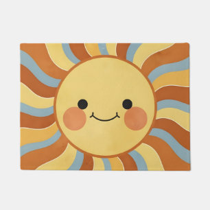 Cute Vintage Sunshine with Groovy Wavy Rays Doormat