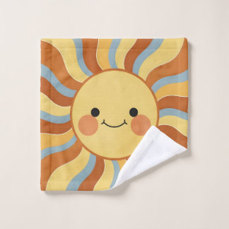 Cute Vintage Sunshine with Groovy Wavy Rays Wash Cloth