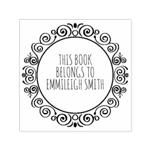 Cute Vintage Swirl Frame Book Nameplate Self-inking Stamp