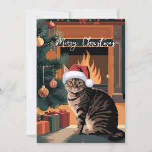 cute vintage tabby cat christmas card