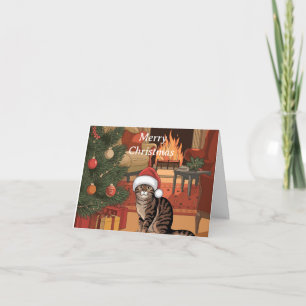 cute vintage tabby cat christmas card