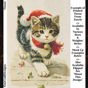 Cute Vintage Tabby Kitten Santa Hat EA8R Decoupage Tissue Paper