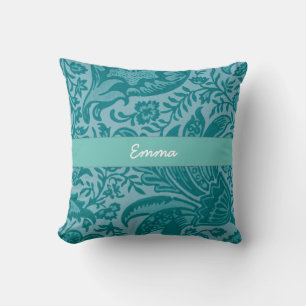 Cute Vintage Teal Green Floral Botanical Throw Pillow