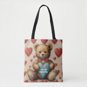 Cute Vintage Teddy Bear I Love You Valentine Tote Bag