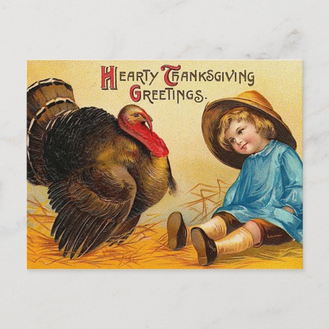 Cute Vintage Thanksgiving Greeting Holiday Postcard (Front)