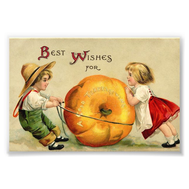 Cute Vintage Thanksgiving Greeting Photo Print (Front)