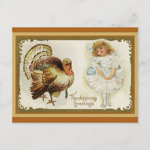 Cute Vintage Thanksgiving Greetings Turkey Postcard