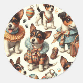 Cute Vintage Toy Fox Terrier Seamless Classic Round Sticker