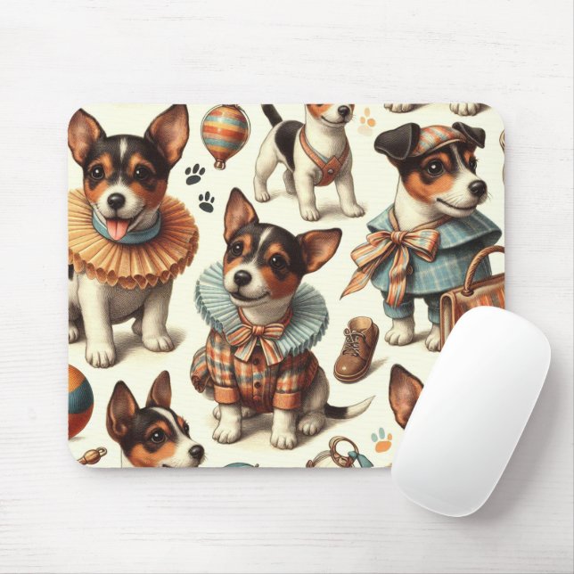 Cute Vintage Toy Fox Terrier Seamless Mouse Pad (With Mouse)