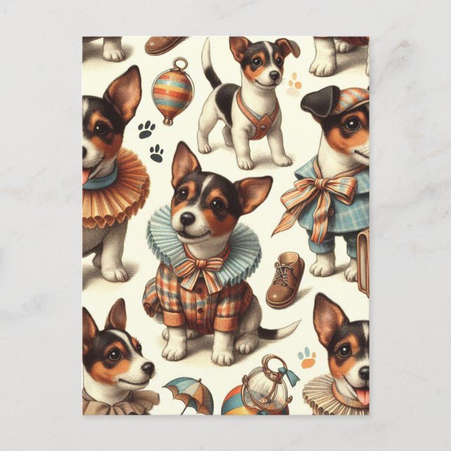 Cute Vintage Toy Fox Terrier Seamless Postcard (Front)