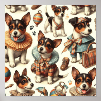 Cute Vintage Toy Fox Terrier Seamless Poster
