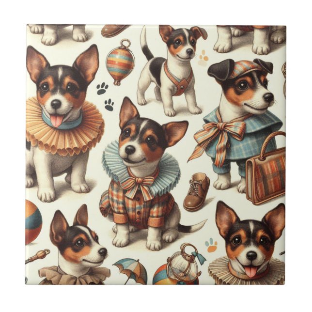 Cute Vintage Toy Fox Terrier Seamless Tile (Front)
