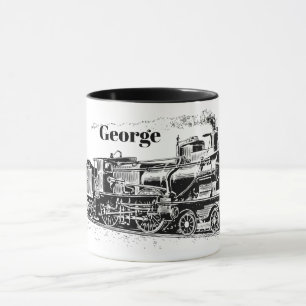 Cute vintage train black white mug